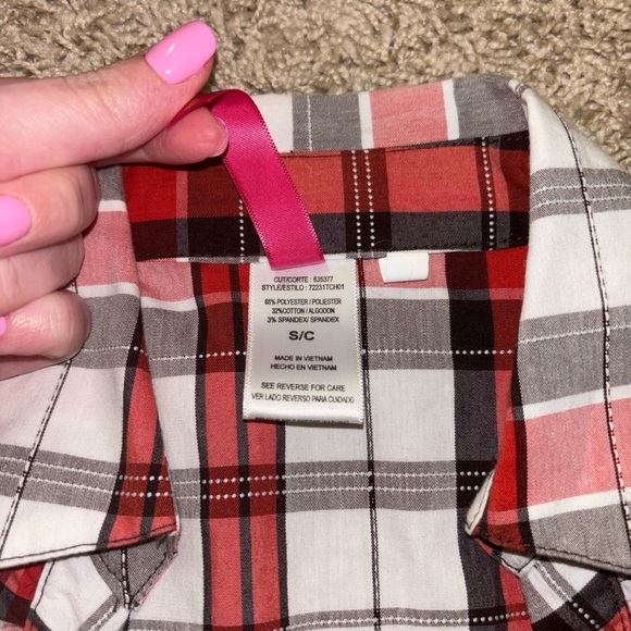 Red white and brown plaid shirt with brown belt - Picture 2 of 2